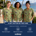 Friends in matching Women's Cone Carolers Custom Face Hawaiian Shirt — a group gift photo