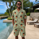 Real-life photo of someone wearing Men's Cone Carolers Custom Face Shirt & Shorts Set — custom faces printed all-over