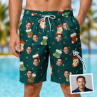Man wearing Men's Chimney Cheer Custom Face Beach Shorts — custom faces printed all-over