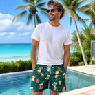 Real-life photo of someone wearing Men's Chimney Cheer Custom Face Beach Shorts — custom faces printed all-over