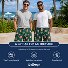 Friends in matching Men's Chimney Cheer Custom Face Beach Shorts — a group gift photo