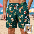 Man wearing Men's Chimney Cheer Custom Dog Face Beach Shorts — custom faces printed all-over