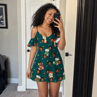 Real-life photo of someone wearing Women's Chimney Cheer Custom Face Off-Shoulder Dress — custom faces printed all-over