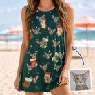 Woman wearing Women's Chimney Cheer Custom Cat Face Tank Dress — custom faces printed all-over