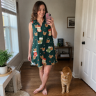 Full-length photo with the pet printed all over this Women's Chimney Cheer Custom Cat Face V-Neck Dress