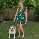 Full-length photo with the pet printed all over this Women's Chimney Cheer Custom Dog Face V-Neck Dress