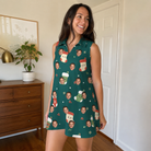 Real-life photo of someone wearing Women's Chimney Cheer Custom Face V-Neck Dress — custom faces printed all-over