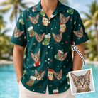 Man wearing Men's Chimney Cheer Custom Cat Face Hawaiian Shirt — custom faces printed all-over