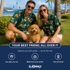 Friends in matching Men's Chimney Cheer Custom Dog Face Hawaiian Shirt — a group gift photo