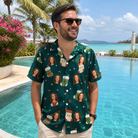 Real-life photo of someone wearing Men's Chimney Cheer Custom Face Hawaiian Shirt — custom faces printed all-over