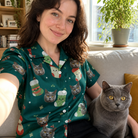 Selfie with the pet whose face is printed all over this Women's Chimney Cheer Custom Cat Face Hawaiian Shirt