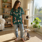 Full-length photo with the pet printed all over this Women's Chimney Cheer Custom Cat Face Hawaiian Shirt