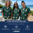 Friends in matching Women's Chimney Cheer Custom Face Hawaiian Shirt — a group gift photo