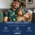 Friends in matching Men's Chimney Cheer Custom Cat Face Polo Shirt — a group gift photo