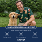 Friends in matching Men's Chimney Cheer Custom Dog Face Polo Shirt — a group gift photo