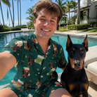 Selfie with the pet whose face is printed all over this Men's Chimney Cheer Custom Dog Face Shirt & Shorts Set