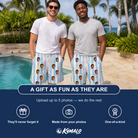 Friends in matching Men's Dazzle Drops Custom Face Beach Shorts — a group gift photo