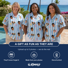 Friends in matching Women's Dazzle Drops Custom Face Hawaiian Shirt — a group gift photo