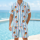 Model wearing Men's Dazzle Drops Custom Face Shirt & Shorts Set printed with kids' faces
