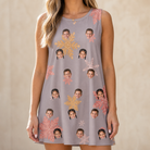 Model wearing Women's Flurry Fanfare Custom Face Tank Dress printed with kids' faces