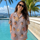 Real-life photo of someone wearing Women's Flurry Fanfare Custom Face Hawaiian Shirt — custom faces printed all-over