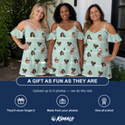 Friends in matching Women's Claus Carnival Custom Face Off-Shoulder Dress — a group gift photo