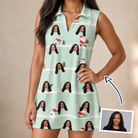 Woman wearing Women's Claus Carnival Custom Face V-Neck Dress — custom faces printed all-over