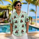 Real-life photo of someone wearing Men's Claus Carnival Custom Face Hawaiian Shirt — custom faces printed all-over