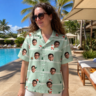 Real-life photo of someone wearing Women's Claus Carnival Custom Face Hawaiian Shirt — custom faces printed all-over