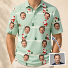 Man wearing Men's Claus Carnival Custom Face Polo Shirt — custom faces printed all-over