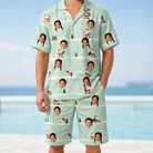 Model wearing Men's Claus Carnival Custom Face Shirt & Shorts Set printed with kids' faces