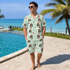 Real-life photo of someone wearing Men's Claus Carnival Custom Face Shirt & Shorts Set — custom faces printed all-over