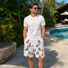 Real-life photo of someone wearing Men's Yule Pouches Custom Face Beach Shorts — custom faces printed all-over