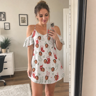 Real-life photo of someone wearing Women's Yule Pouches Custom Face Off-Shoulder Dress — custom faces printed all-over