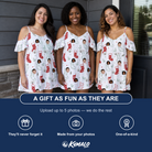 Friends in matching Women's Yule Pouches Custom Face Off-Shoulder Dress — a group gift photo