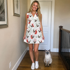 Full-length photo with the pet printed all over this Women's Yule Pouches Custom Cat Face V-Neck Dress