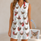Woman wearing Women's Yule Pouches Custom Cat Face V-Neck Dress — custom faces printed all-over