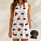Woman wearing Women's Yule Pouches Custom Dog Face V-Neck Dress — custom faces printed all-over