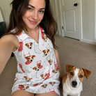 Selfie with the pet whose face is printed all over this Women's Yule Pouches Custom Dog Face V-Neck Dress