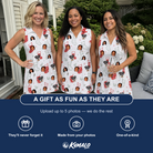 Friends in matching Women's Yule Pouches Custom Face V-Neck Dress — a group gift photo