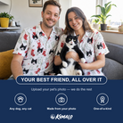 Friends in matching Men's Yule Pouches Custom Cat Face Hawaiian Shirt — a group gift photo