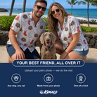 Friends in matching Men's Yule Pouches Custom Dog Face Hawaiian Shirt — a group gift photo