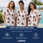 Friends in matching Women's Yule Pouches Custom Face Hawaiian Shirt — a group gift photo