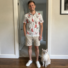 Full-length photo with the pet printed all over this Men's Yule Pouches Custom Cat Face Polo Shirt