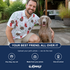 Friends in matching Men's Yule Pouches Custom Dog Face Polo Shirt — a group gift photo