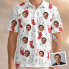Man wearing Men's Yule Pouches Custom Face Polo Shirt — custom faces printed all-over