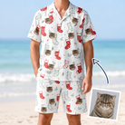 Man wearing Men's Yule Pouches Custom Cat Face Shirt & Shorts Set — custom faces printed all-over