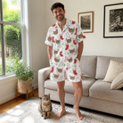 Full-length photo with the pet printed all over this Men's Yule Pouches Custom Cat Face Shirt & Shorts Set