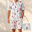 Man wearing Men's Yule Pouches Custom Dog Face Shirt & Shorts Set — custom faces printed all-over