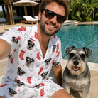 Selfie with the pet whose face is printed all over this Men's Yule Pouches Custom Dog Face Shirt & Shorts Set